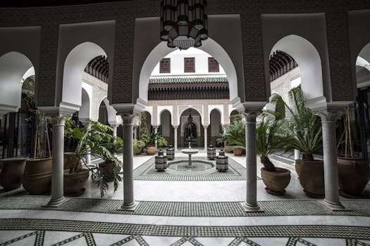 Moroccan Riads With Silk Drapes and Courtyard Palms
